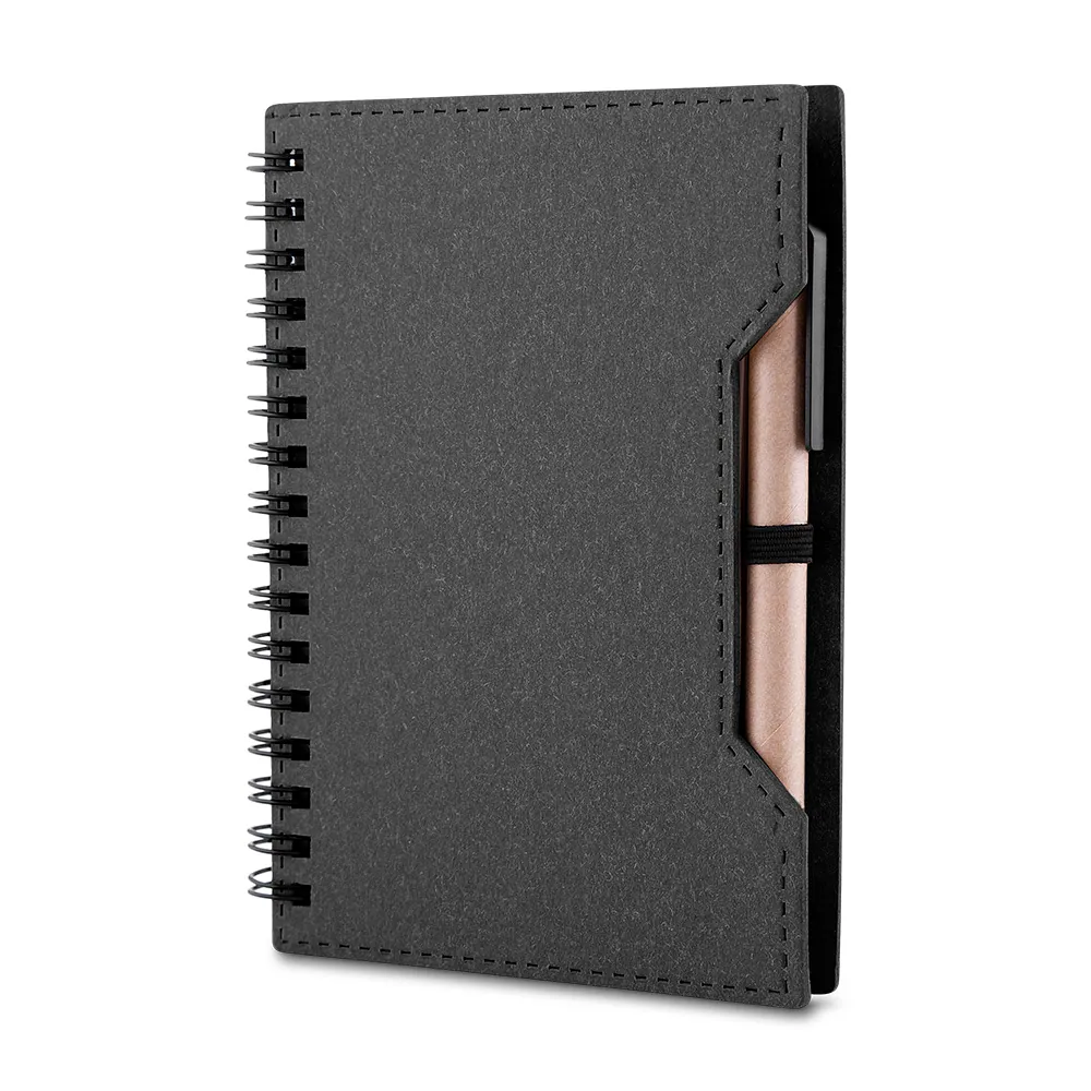 Caderno A6 capa em papelão reciclado com caneta - Thumbnail 4