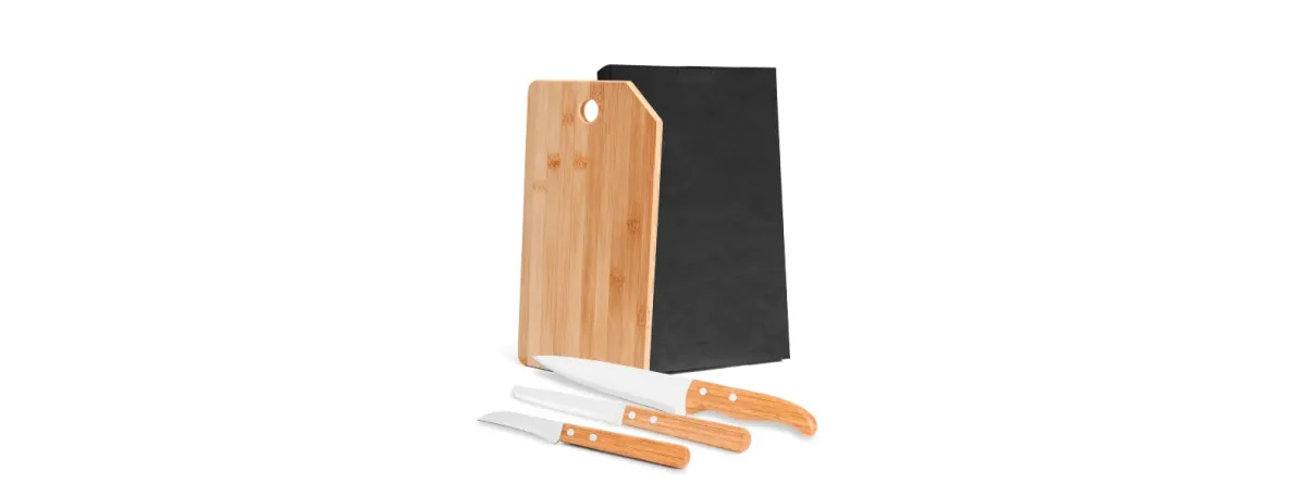 Conj. Para Cozinha Em Bambu / Madeira / Inox Oregon - 4 Pçs
