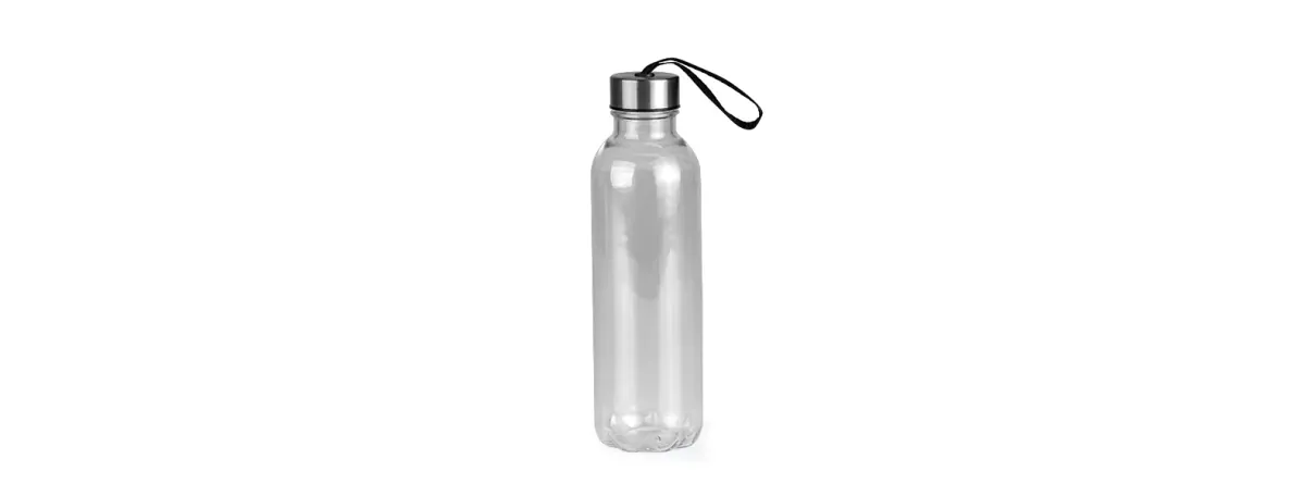 Garrafa Plástica Transparente Com Tampa Em Aço Inox - 600Ml