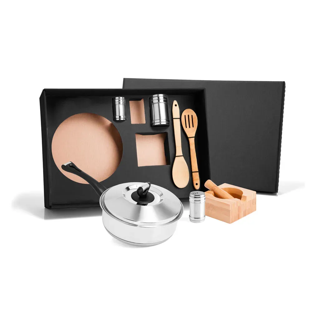 Kit Para Cozinha Em Inox / Bambu - 7 Pçs