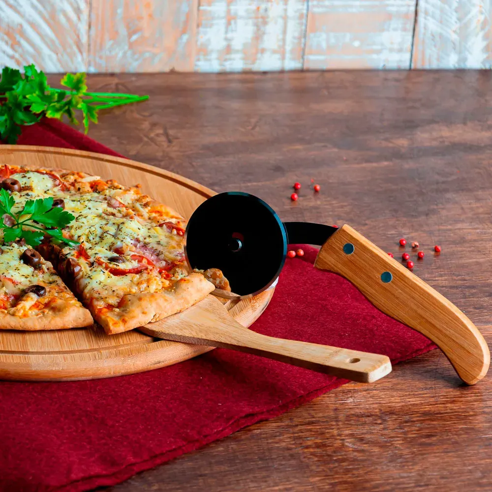 Conj. Para Pizza Em Bambu 35 Cm - 3 Pçs - Thumbnail 6